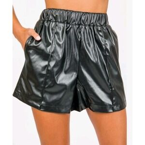 Topshop Women's Black Faux Leather High Waist Shorts W/Pockets US 6